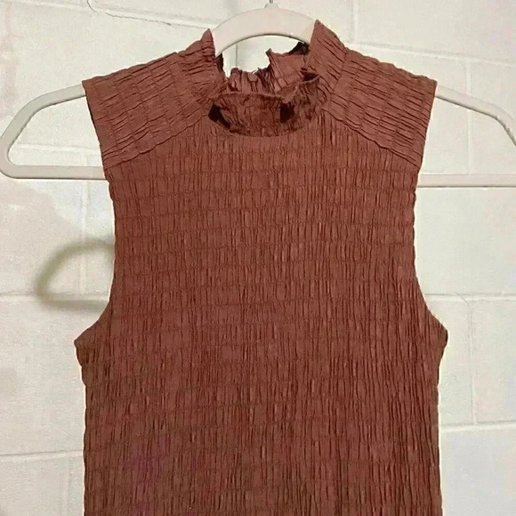 BAR III Women's Smocked Bodycon Dress SMALL Rosewood Mock Neck Cocktail‎ Party - Picture 7 of 13